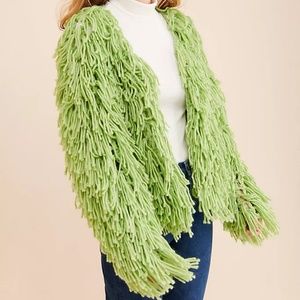 Glamorous Shaggy Green Jacket from Anthropologie